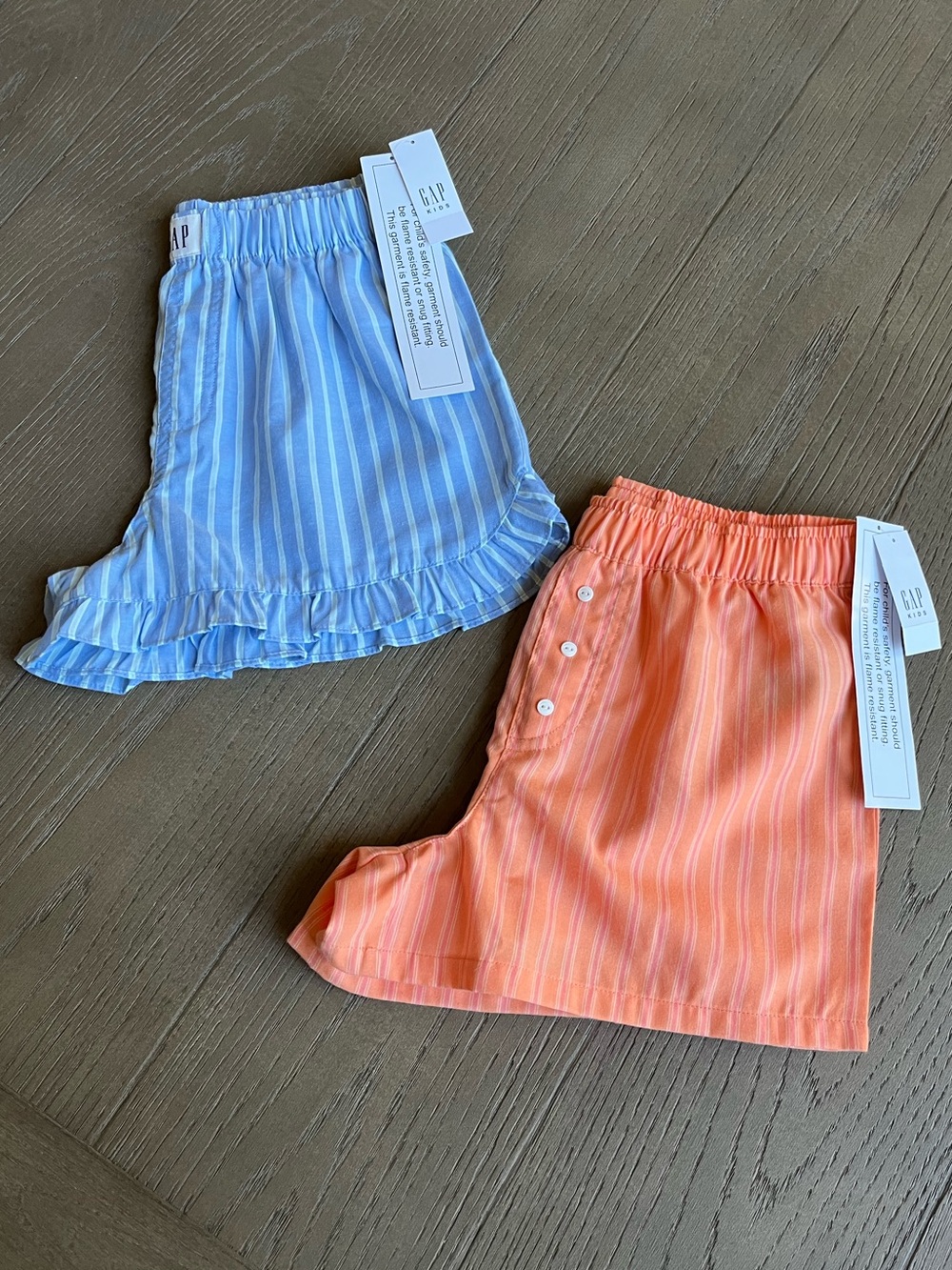 Gap Kids Pajama Shorts Set Boxers Girl Size 10 Orange Stripe Blue Ruffle PJs NWT